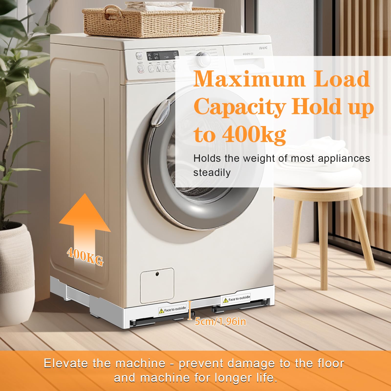 NIUXX Socle Lave Linge avec Roulettes Pivotantes 360° Anti-Vibrations Freins Réglables Taille Ajustable 42-69 cm
