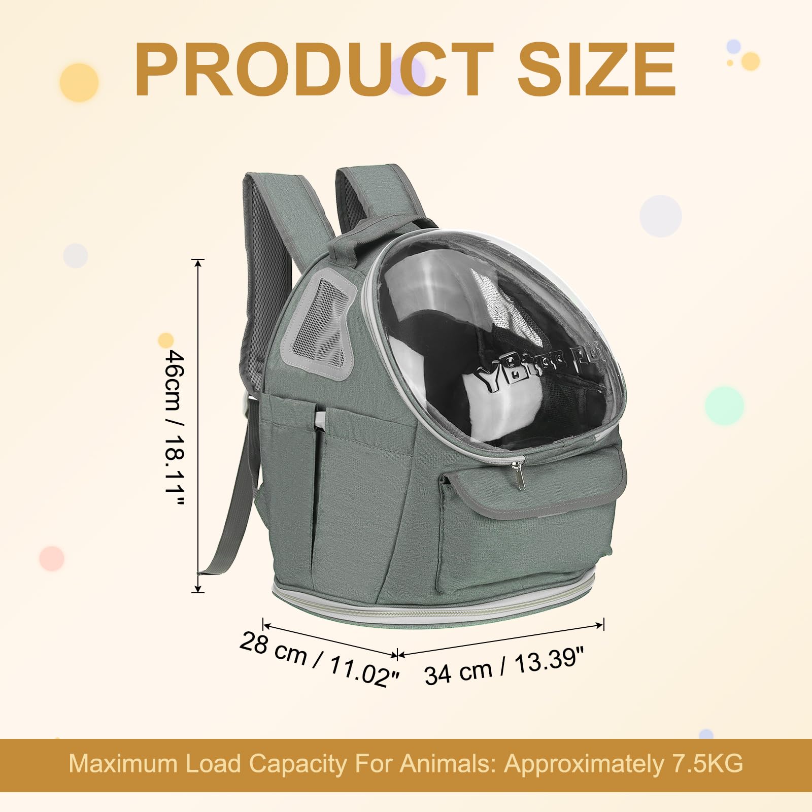 QUARKZMAN Mochila Transportadora para Mascotas, Portátil Y Ventilada, Tela Oxford, Bolsa De Viaje para Perros Y Gatos con Cubierta Transparente 13.39", (Gris, 1 Pieza)