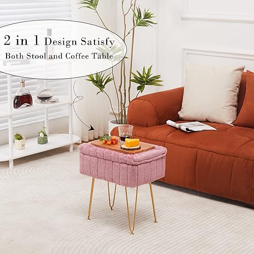 Miniatura 10 de Wimarsbon Otomana de almacenamiento de piel de visón sintético, taburete suave moderno, banco de almacenamiento con patas de metal, asiento de