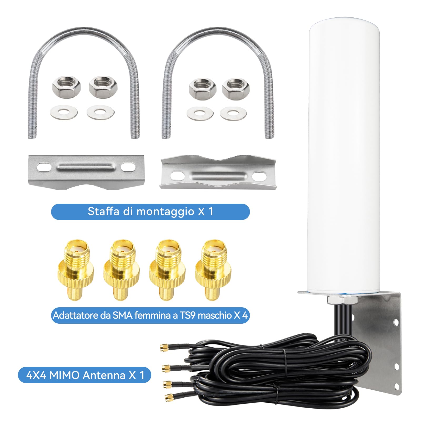 Antenna Wi-Fi 4x4 MIMO 4G LTE 5G, 600-6000 MHz, a raggio circolare, con connettore SMA TS9, cavo RG58 da 3 m, per T-Mobile Home, Internet, Verizon, AT&T, modem router, gateways, hotspot mobile