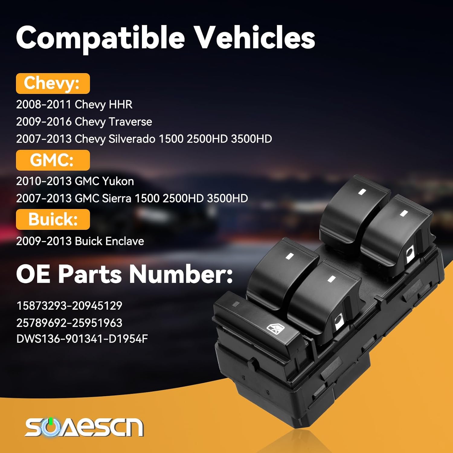 Power Window Switch Driver Side & Passenger Window Switch for 2007-2013 Chevy Silverado GMC Sierra 1500 2500 3500, 2009-2017 Traverse Acadia, 2008-2011 HHR Door Lock Switch Button, 20945129, 25789692