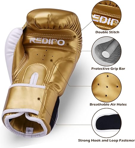 Miniatura 2 de Redipo Guantes de boxeo para hombres y mujeres, guantes de entrenamiento de cuero de primera calidad, guantes de boxeo profesionales para Muay Thai,