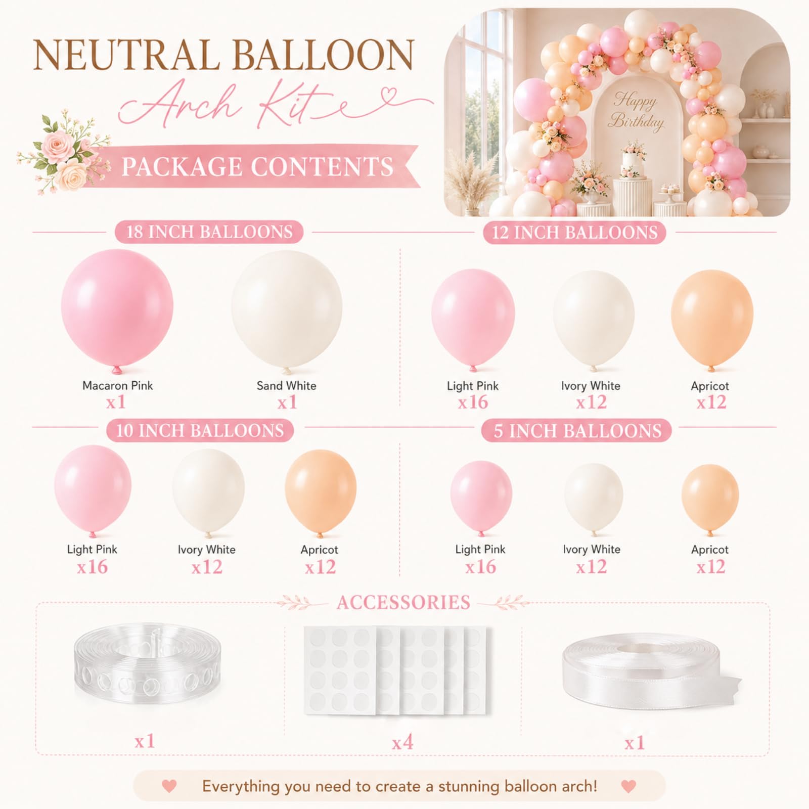 Zestaw łuków neutralnych balonów, 122 szt., kość słoniowa, biały, makaronik, różowe, cieliste, matowe balony dla dziewcząt, boho, urodziny, ślub, zaręczyny, zakurzony różowy, przyjęcie, baby shower