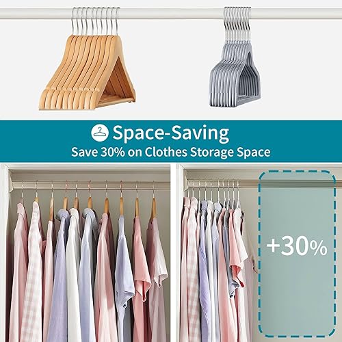 Miniatura 3 de UAPY0130G - Paquete de 30 perchas para ropa, perchas de plástico antideslizante, gancho giratorio de 360, ahorro de espacio, 0.2 pulgadas de grosor,