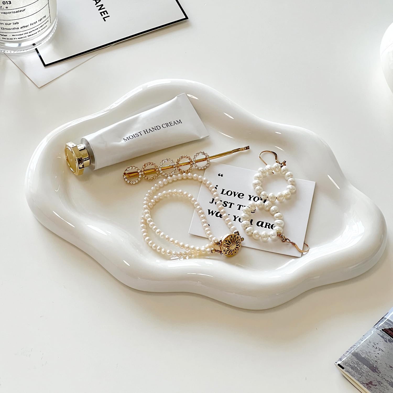 Plateau à Bijoux en Céramique, Plateau à Bijoux Nuage à Clés, Fête des Mères, Noël, Thanksgiving, Cadeau D'anniversaire pour Femmes (Blanc)