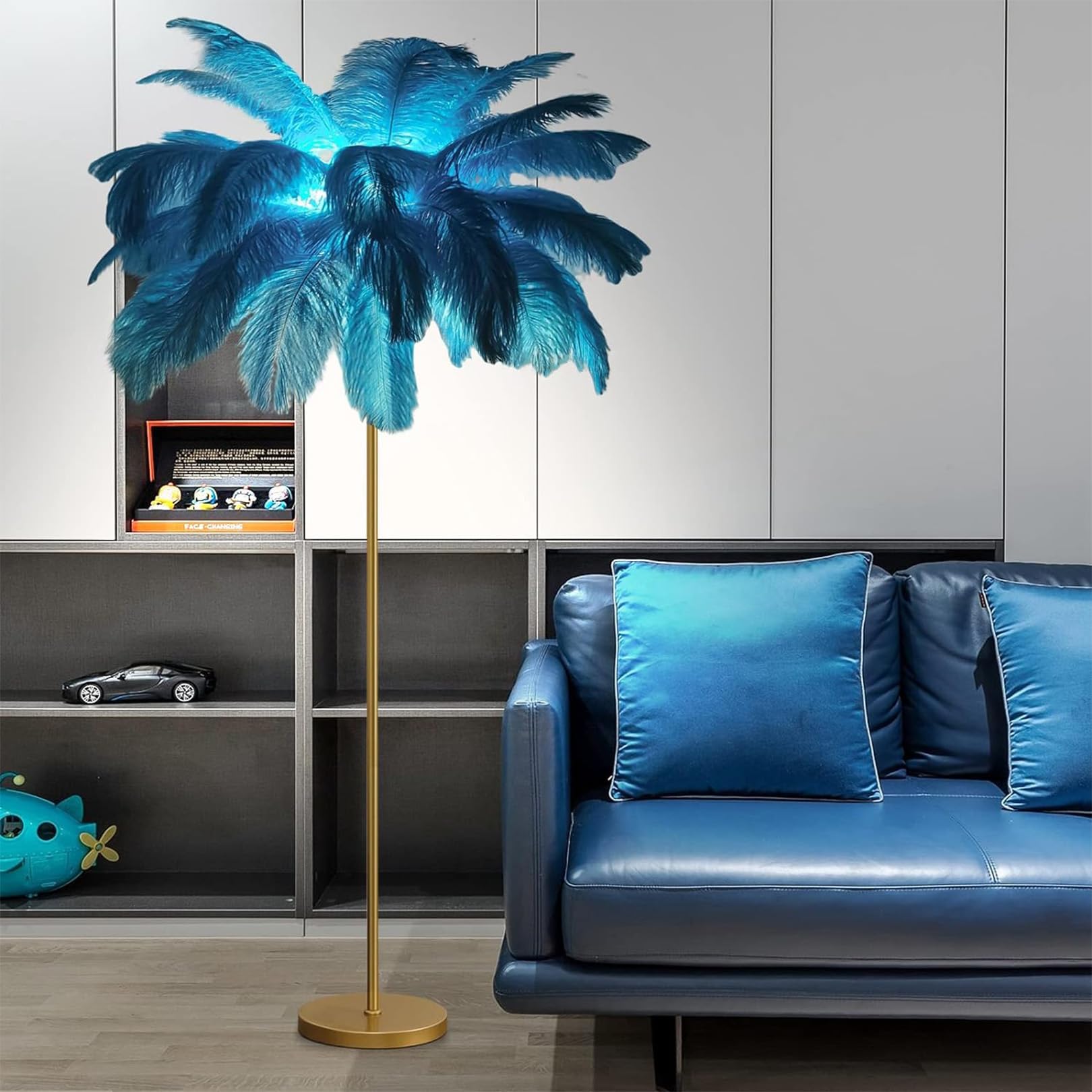 Ostrich Feather Floor Lamp - Modern Gold Finish Atmosphere Lamp for Living Room Decor