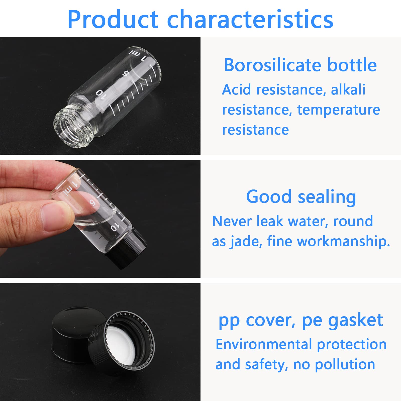 45 x Glasflaschen, 10 ml, klares Glas, Probenfläschchen, Behälter mit Graduierung und Schraubverschluss, 10 Trichter enthalten