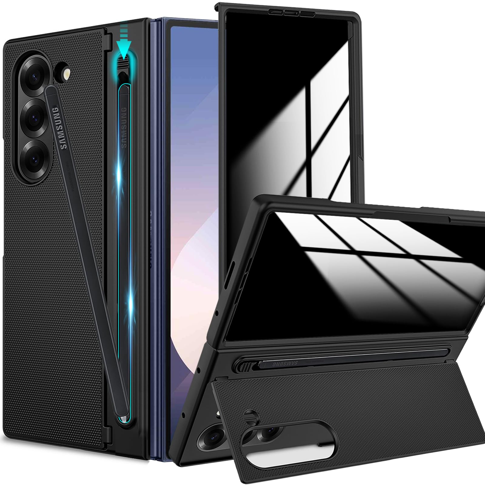 YQODSZ for Samsung Galaxy Z Fold 6 Case with S Pen Holder, Fold6 Slim Case with Privacy Screen Protector Invisible Kickstand Military Grade Drop