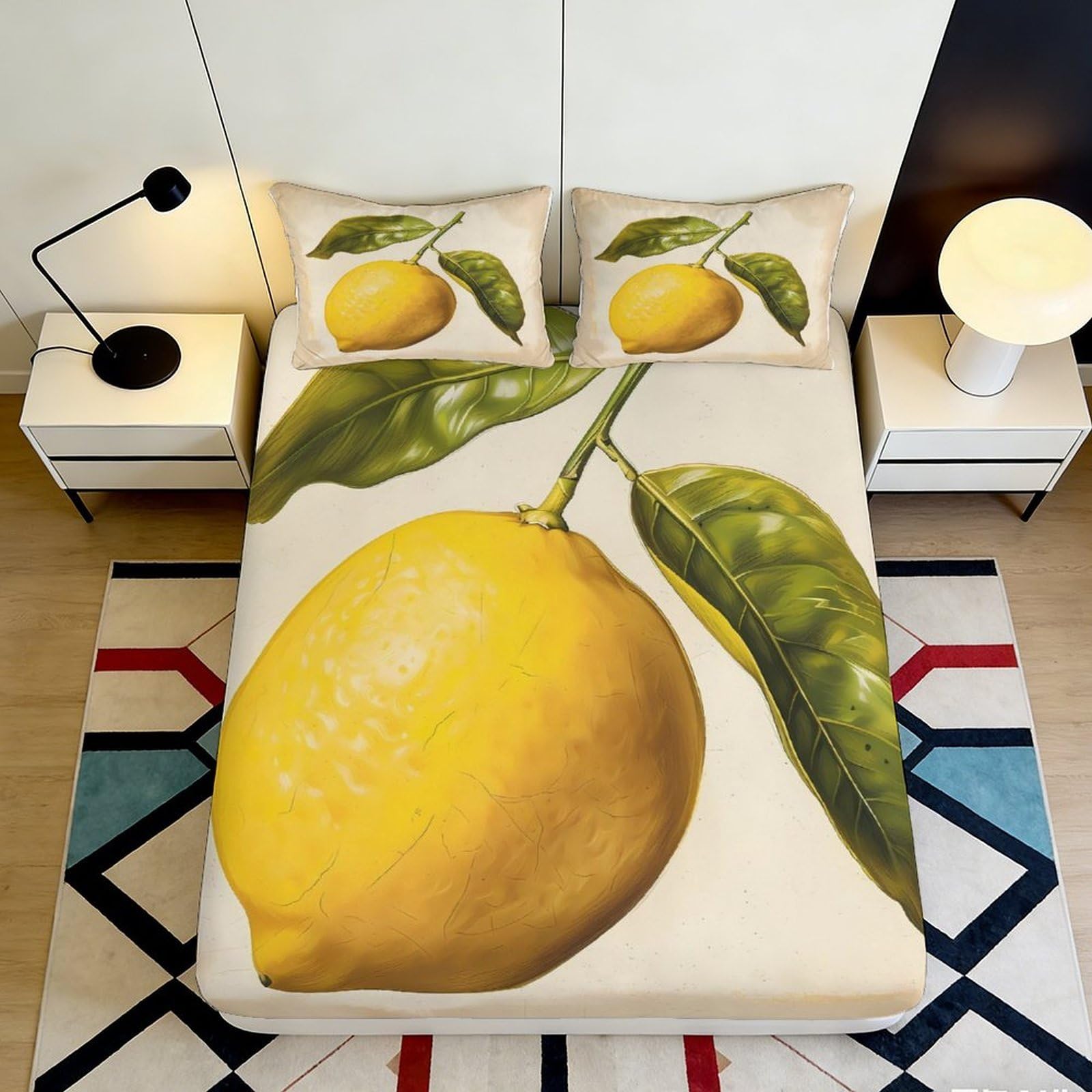 Pnayamiorkfel Style-6 3D Printed Lemon Fruit Fitted Sheet Microfiber Yellow Botanical Mattress Cover Anti-Slip Machine Washable For Bedroom Guest Room 90X200x25cm