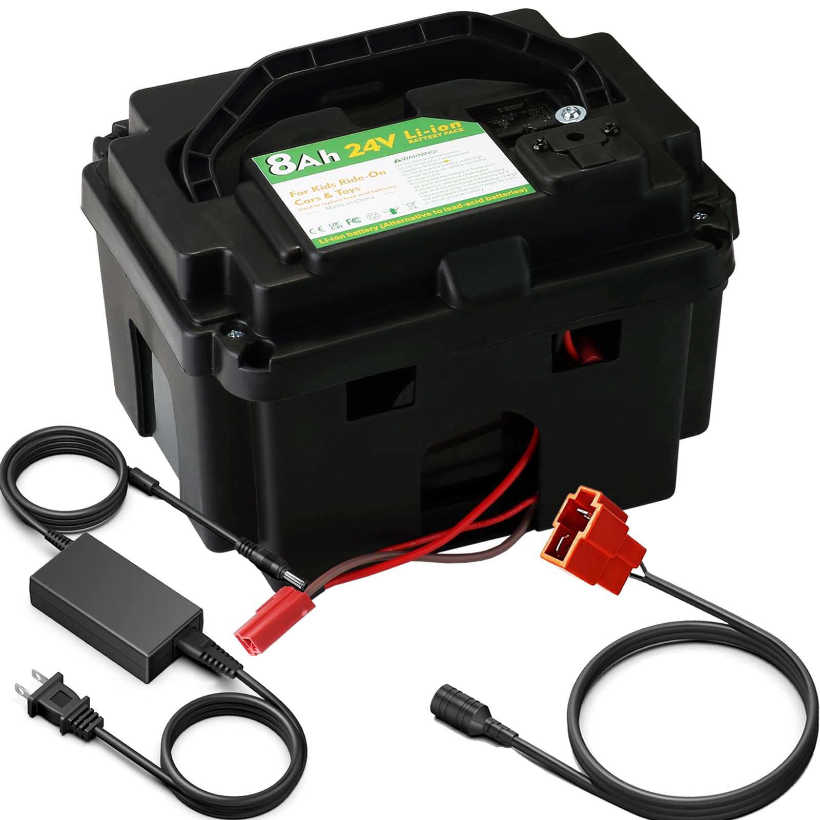 CHUNCAIL 24V 8Ah Lithium-Ion Replacement Battery for Children's Vehicles, Compatible with BRP CAN-AM Maverick X3, Land Rover, Mercedes-Benz G63, with Adapter and Charger