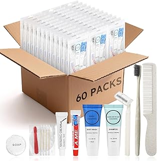 Toiletry Kits Homeless Personal Hygiene Care Package Kits Supplies In Bulk, Disposable Travel Size Essential Women Men Toiletries Set for Hotel, Charity, Camping, Travel (60 Pack)