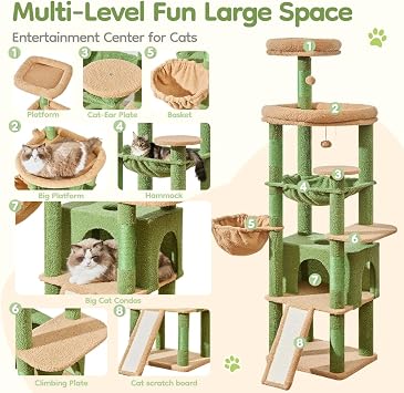 Taoqimiao Cat Tree, 183cm Large Cat Tree for Indoor Cats Cat Tower