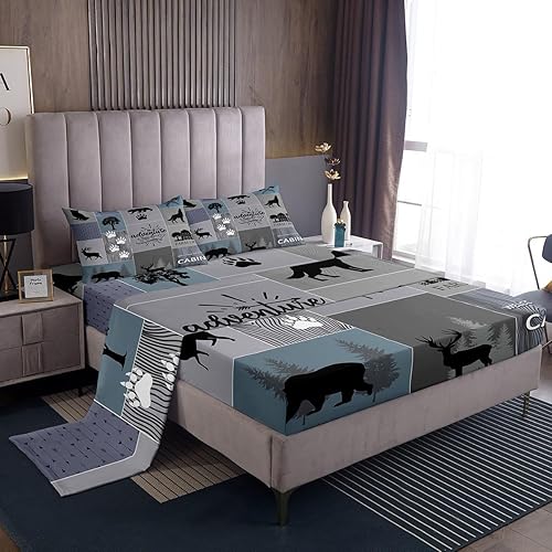 Manfei Juego de sábanas retro de tamaño matrimonial, juego de ropa de cama de retazos de aventura para decoración de habitación de niños y niñas,