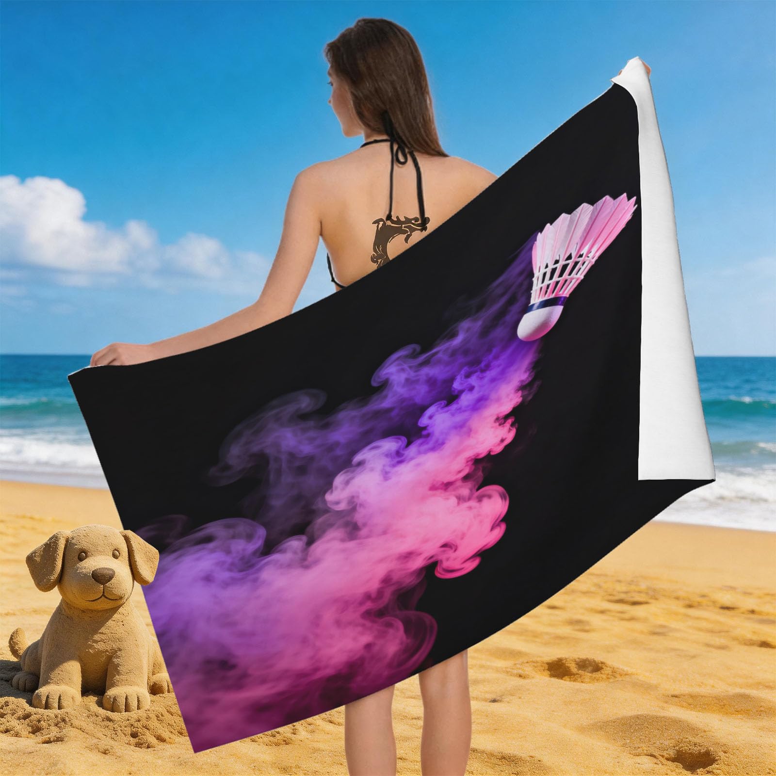 Leichong 3D Badminton Beach Towel Large Microfiber Soft Quick Dry for Adults, Sports Theme Bath Towel Lightweight Soft Absorbent for Travel Swimming Pool Sports, 80 x 160 cm