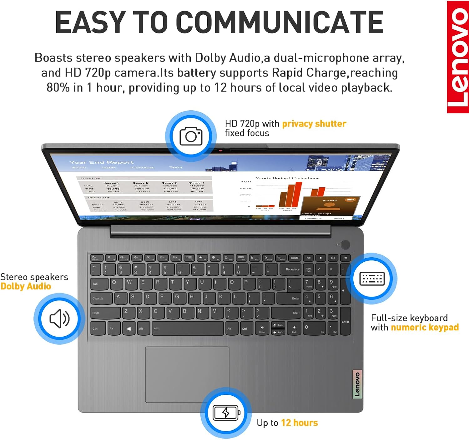 Lenovo-Ideapad 3i, 15.6" FHD Touch Screen Laptop, Intel Core i3-1115G4, 40GB RAM, 1TB SSD, Windows 11 Home, 720p Webcam, Wi-Fi 6, Bluetooth 5.1, Full-Size Keyboard, Arctic Grey