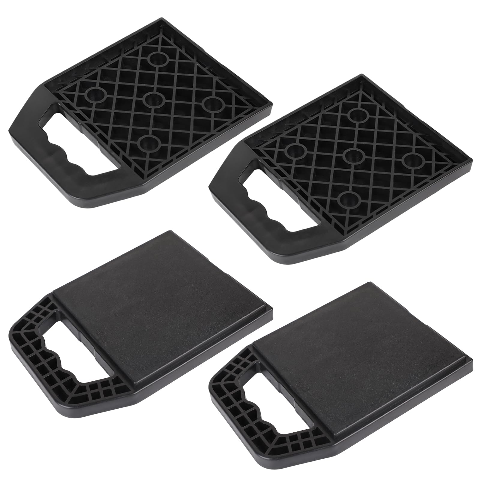 DBREAKS Lot de 4 Plaques de Support pour Caravane - 23 x 17 x 2 cm - Empilables avec Poignée - Pour Camping-car Cric - Plaques de Calage- Jack Pads - Noir