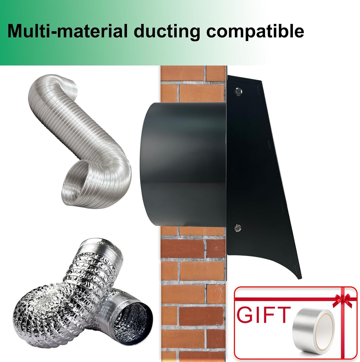 8 Inch Exterior Dryer Vent Cover Outside, Wall Vent Cover Outdoor Hooded Wall Vent with Backdraft Damper for Dryer Kitchen Bathroom Range Hood HVAC Duct Vent, Galvanized Steel