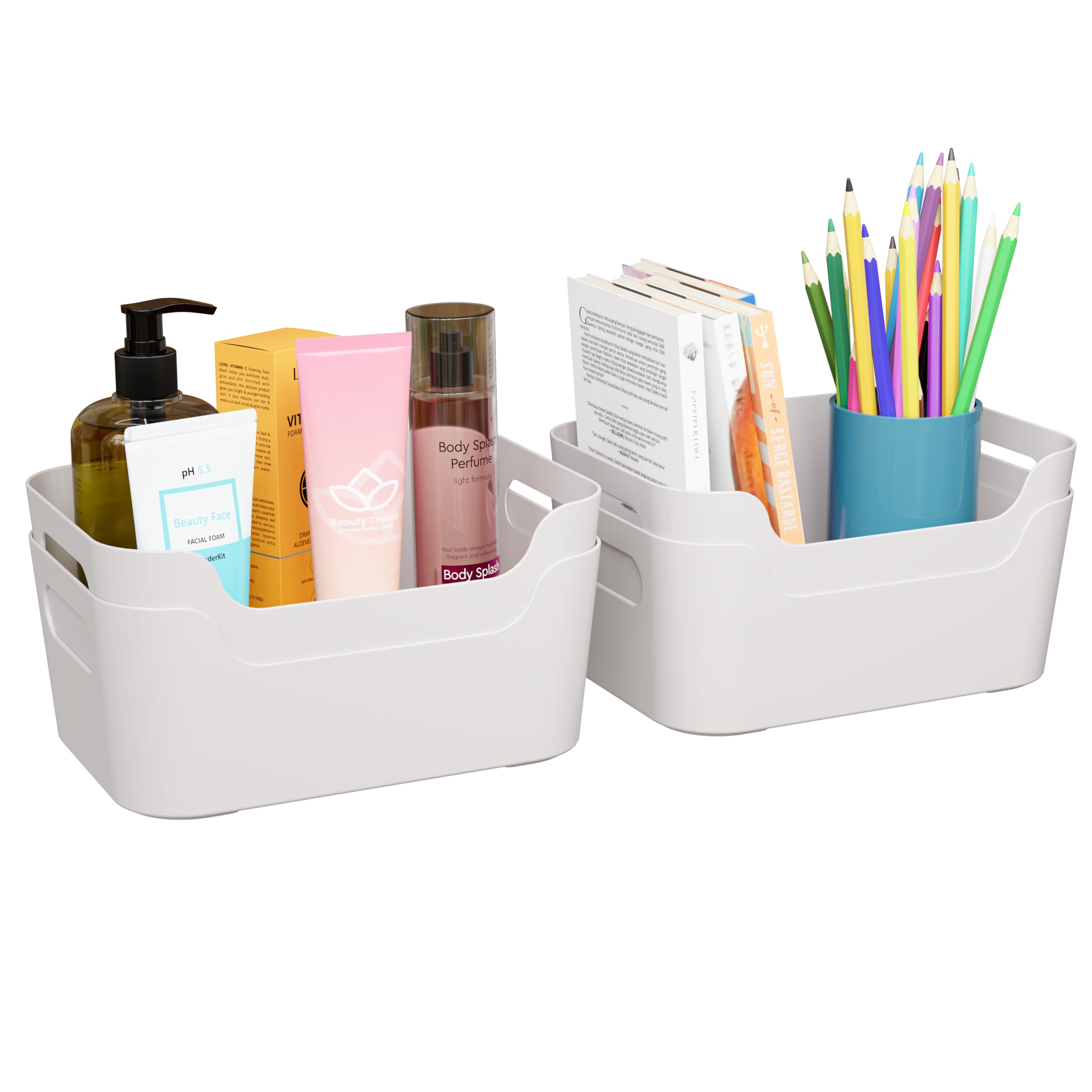 TEX-RO Storage Box and Organiser | Storage Organiser | Organizer Storage Box for Home & Kitchen | Durable Storage Basket & Plastic Basket for Storage (Pack of 4, White)