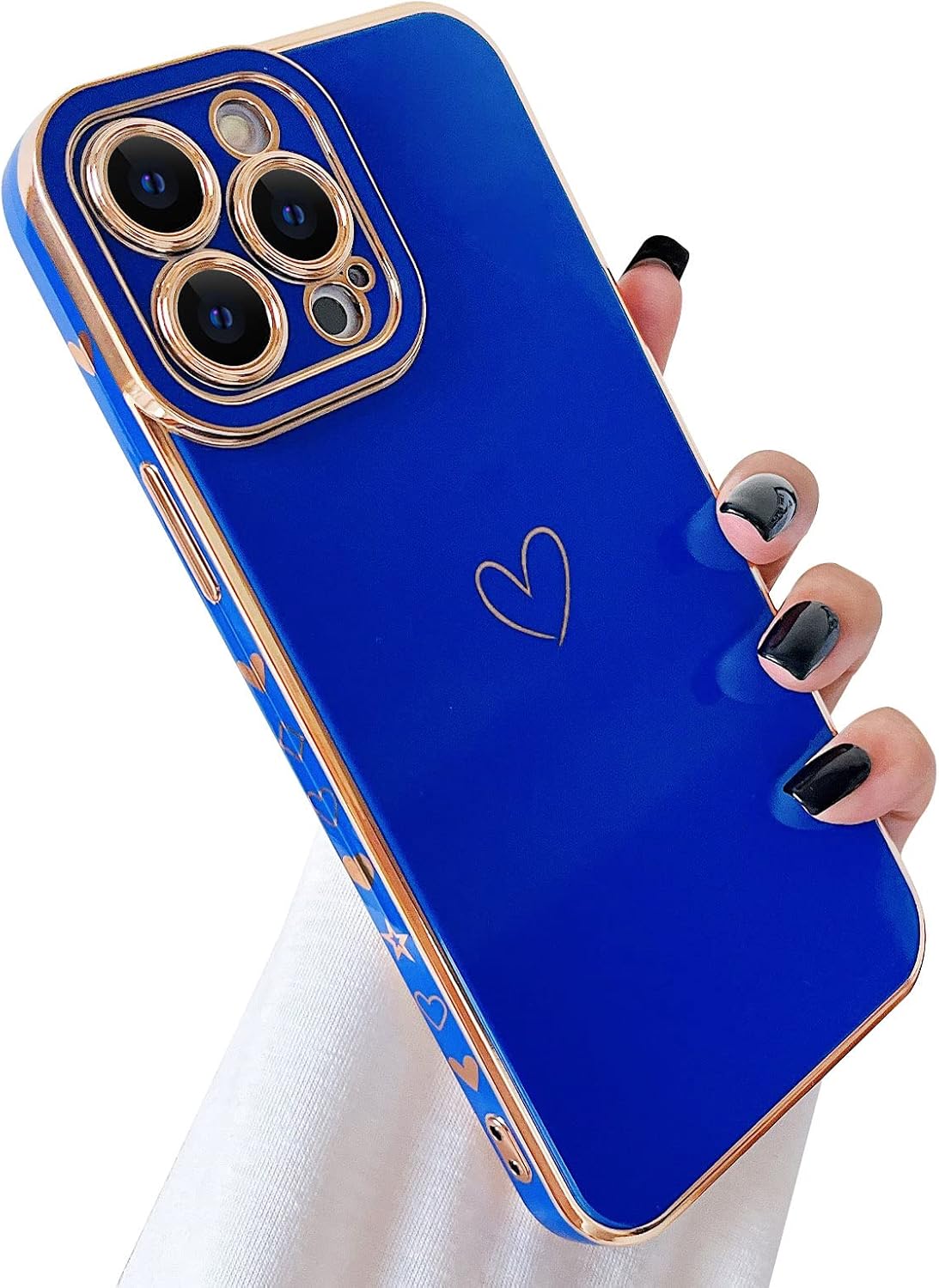 Skyseaco Compatible with iPhone 13 Pro Case Cute, Luxury Plating Heart Case for
