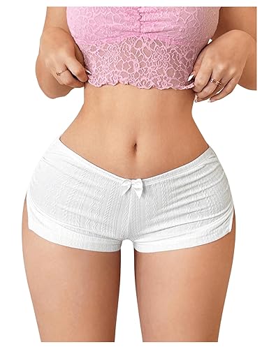 BEAUDRM Women's Y2k Sexy Micro Shorts Bow Decor Low Waist Side Slit Lounge Shorts Booty Shorts - Medium - White