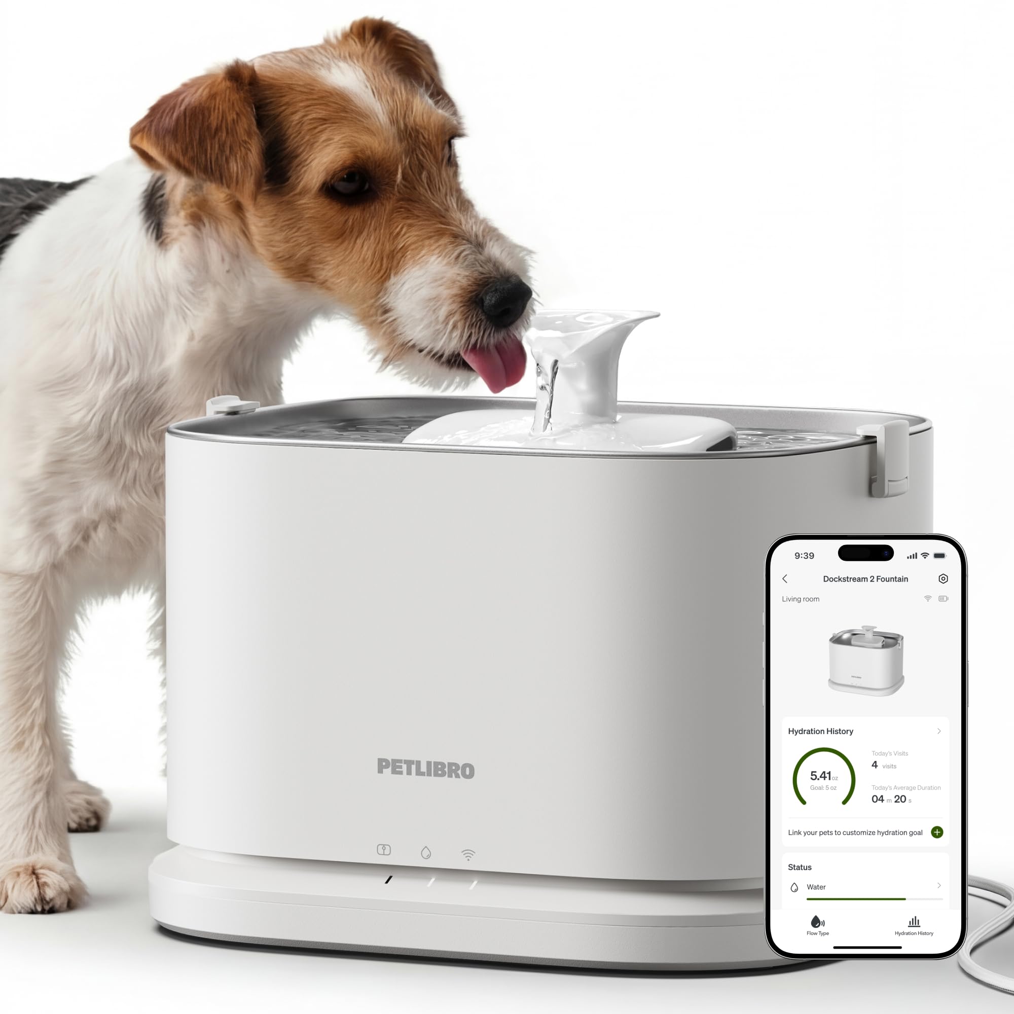 PETLIBRO Quiet Dog Water Fountain Stainless Steel Tray, Smart Pet Water Fountain for Dogs Inside with App Monitoring, 3L Dog Fountain Water Bowl, Automatic Water Dispenser for Dogs, Cat Water Fountain