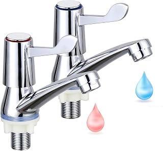 Grifo de lavabo (latón cromado, 1,27 cm, BSP, para lavabo de baño y cocina, juego de grifos fríos y calientes separados con palanca ¼ de torre para control fluido