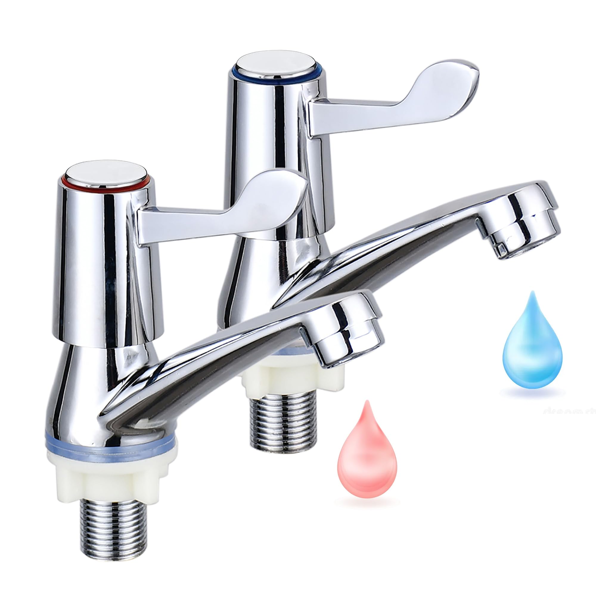 2pcs eTrademart Bathroom Basin Taps Pair, 1/2" BSP Chrome-Plated Brass Lever Sink Taps for Bathroom Basin & Kitchen, Separate Hot & Cold Tap Set with ¼ Turn Lever for Smooth Water Control