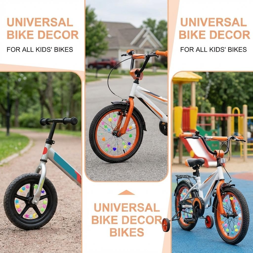 Accessoires Vélo Enfant 144 Pièces, Perles et Réflecteurs Colorés pour Rayons de Vélo