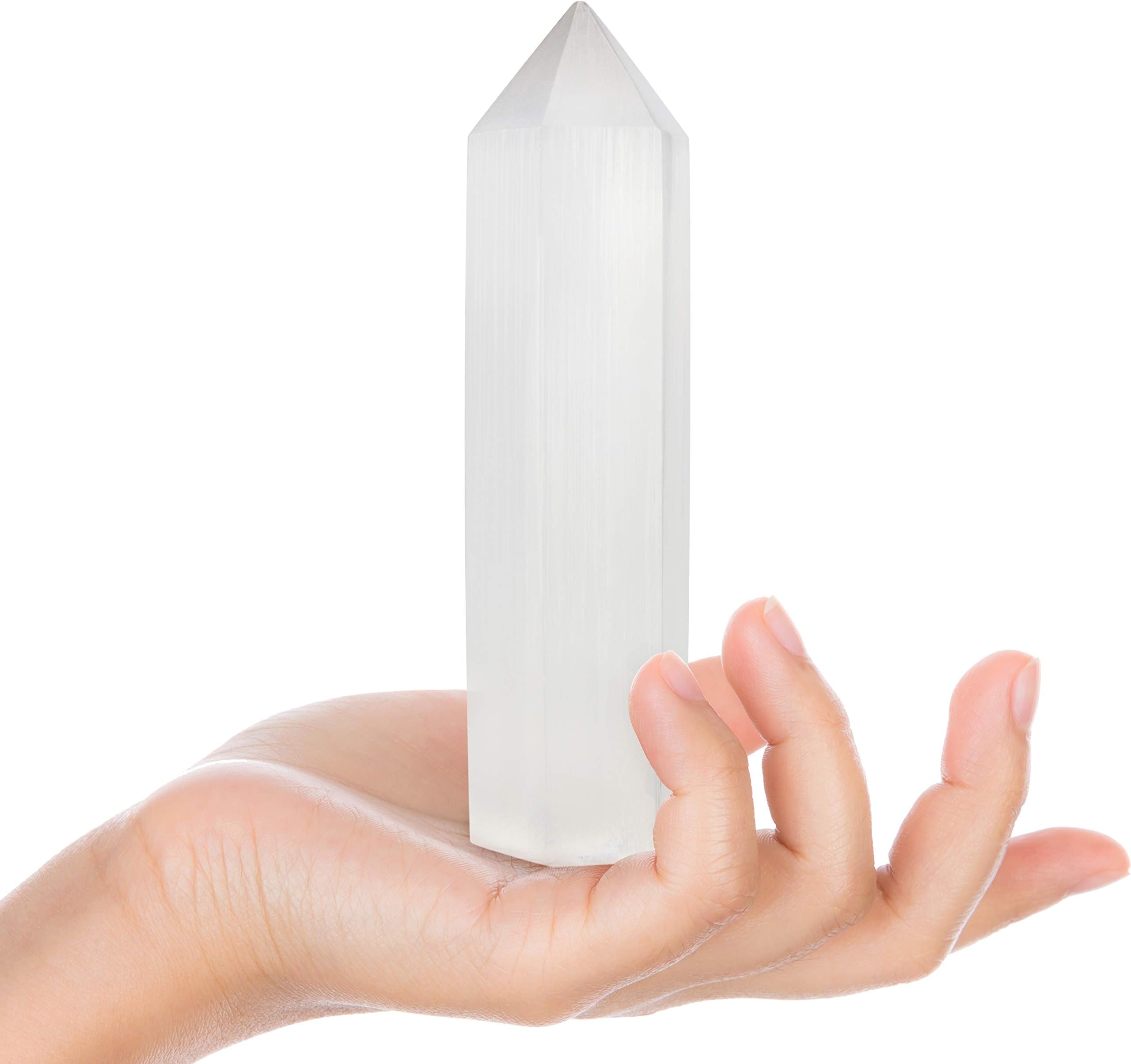 Set of 2 Six-inch Selenite Crystal Point Tower Wand Generator Obelisk for Energy Cleansing, Crystal Cleansing, Meditation, Reiki, Healing, Cleansing Collection of Crystals and Healing Stones