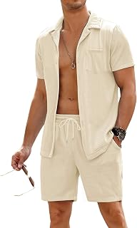 Men's 2 Pieces Shirt Sets Short Sleeve Casual Button Down Hippie T-Shirts Shorts Sets Summer Fashion Beach Outfits