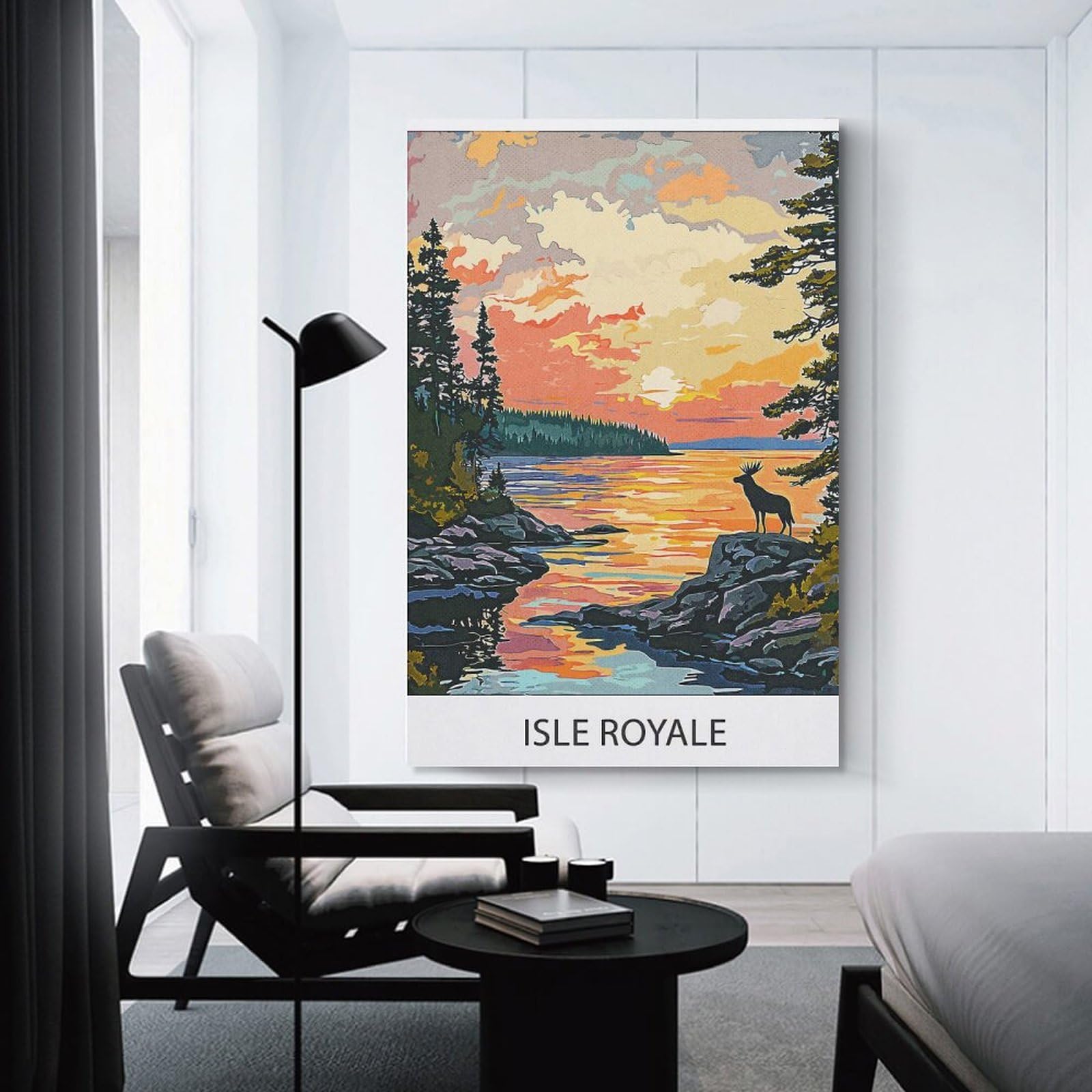 Junmoney Isle Royale Sunset Hanging Wall Art, 24x36inch(60x90cm), for Home Walls, Creative Rooms Or Shared Spaces, A Flexible Wall Accent for Shared Spaces