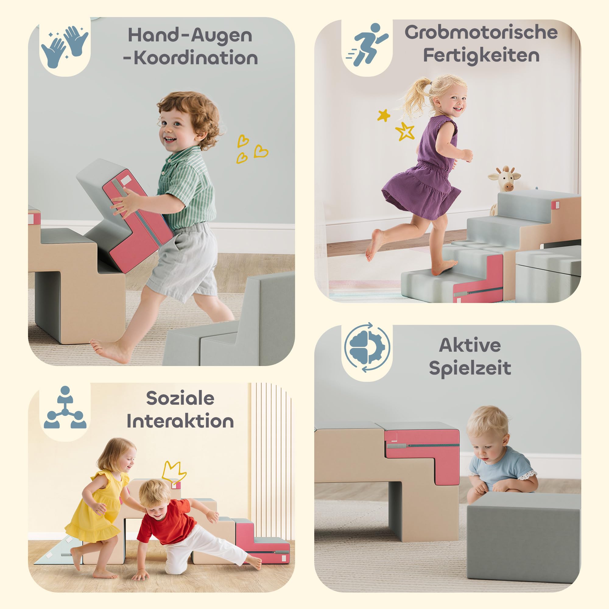 AIYAPLAY Kinder Schaumstoff Bausteine 2er Set Softbausteine Bunt | Riesenbausteine, Großbausteine, mit Samtoptik, Klettern, Bauklötze, Bausteinset