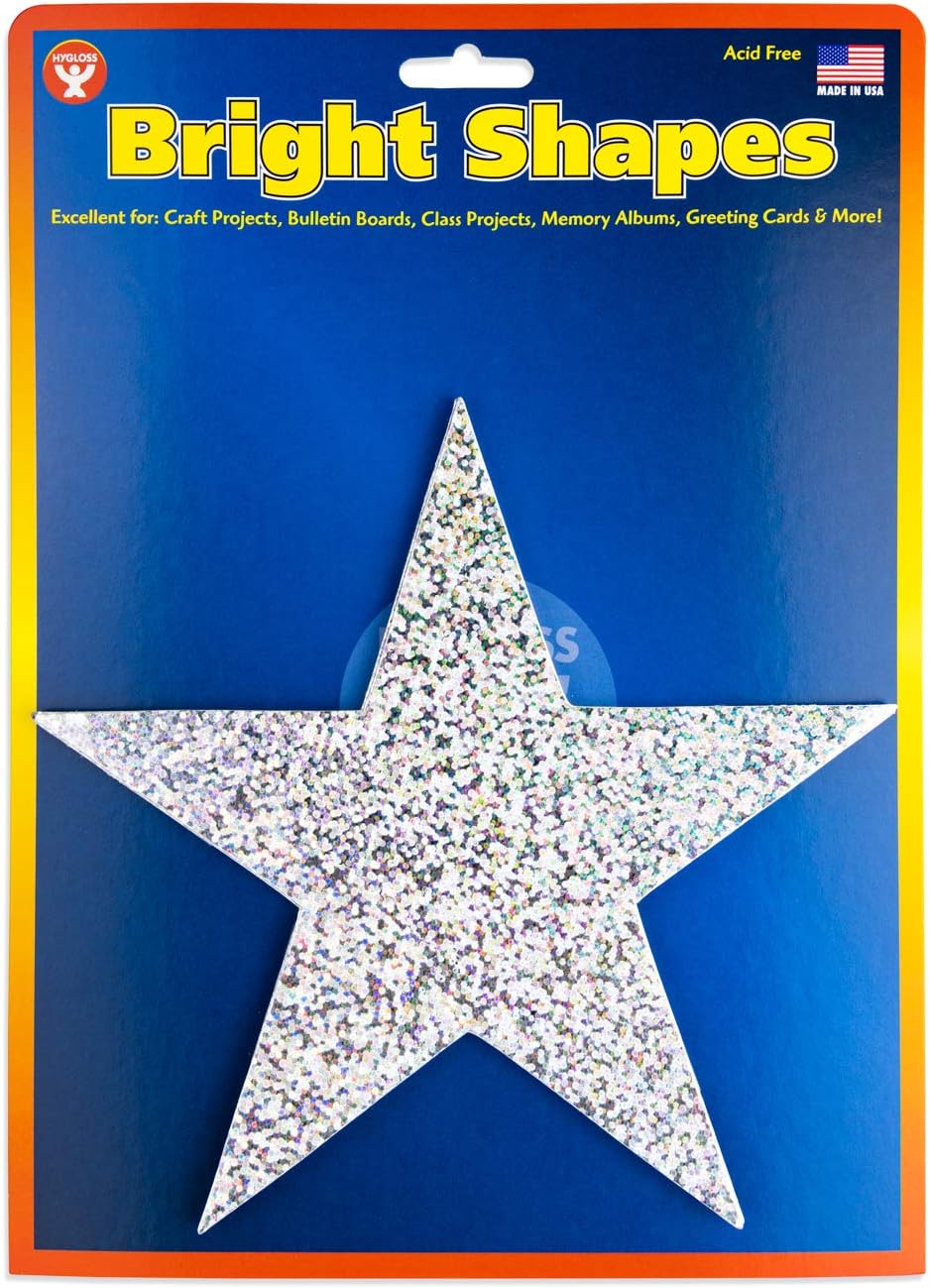 Hygloss Star Shape Cut-Outs Many Creative Uses-for Arts and Crafts-Sparkly Cardstock-6 Inches Wide-10 Pack, Silver Holographic