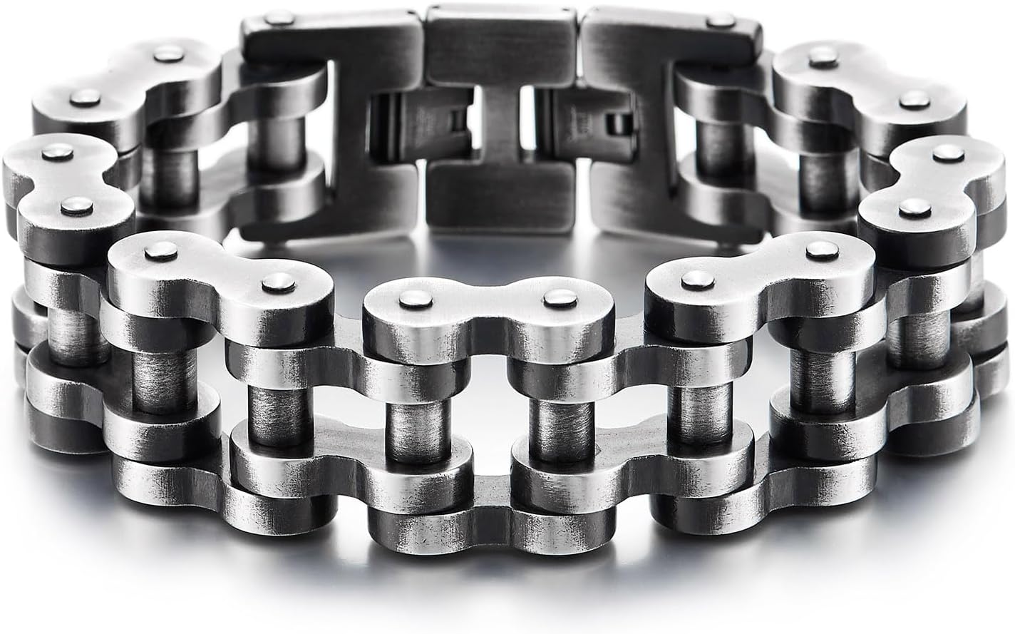 Men Heavy Sturdy Bike Chain Motorcycle Chain Bracelet of Stainless Steel, Silver Color High Polished