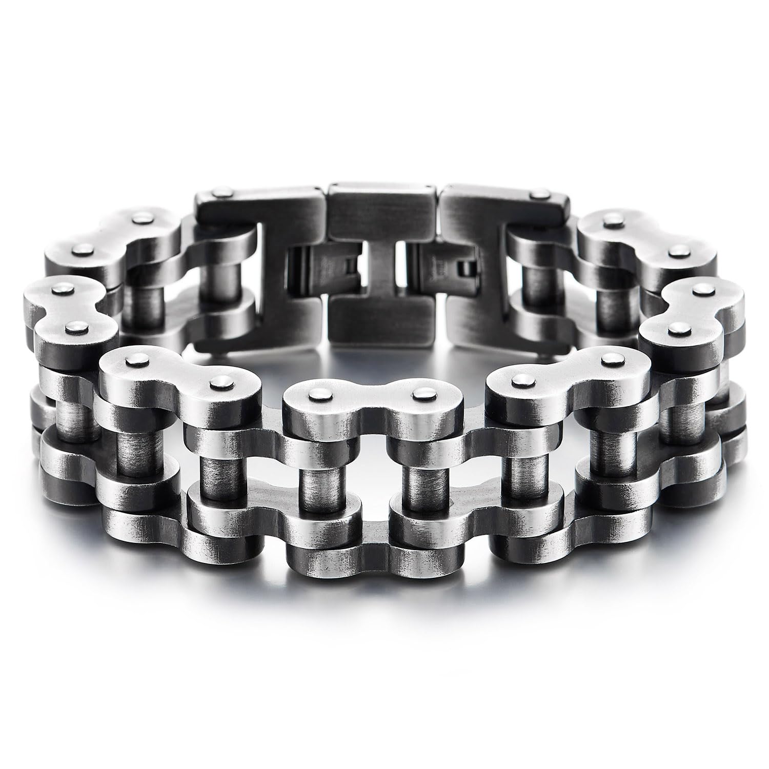 Men Heavy Sturdy Bike Chain Motorcycle Chain Bracelet of Stainless Steel, Silver Color High Polished