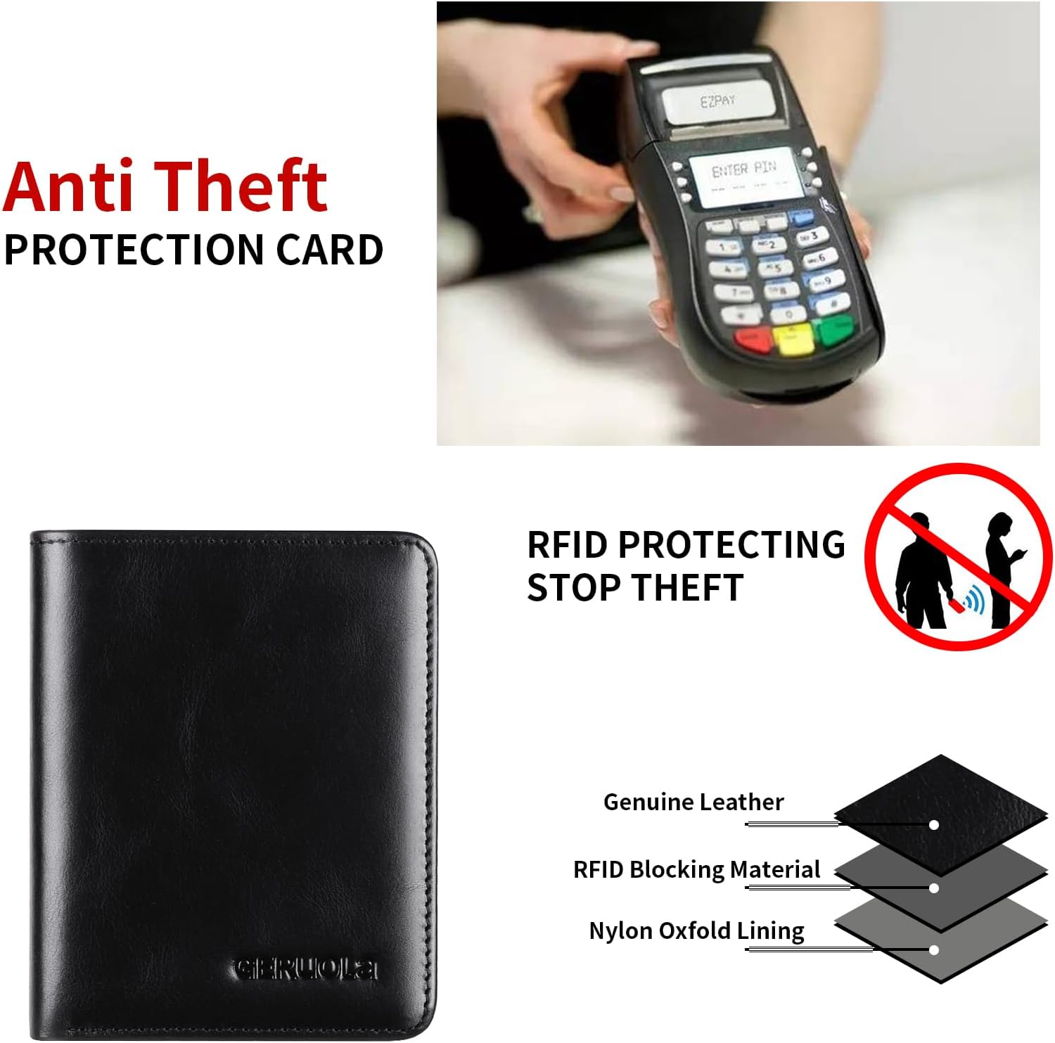 Small Vertical RFID Blocking Wallets for Men ,Bifold Slim Men Wallet Genuine Leather Thin, Compact & Stylish with Clear ID Windows - Image 5