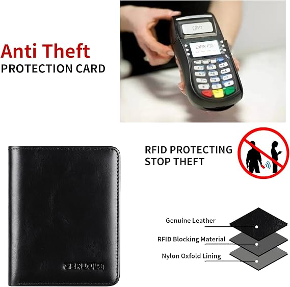 Small Vertical RFID Blocking Wallets for Men ,Bifold Slim Men Wallet Genuine Leather Thin, Compact & Stylish with Clear ID Windows