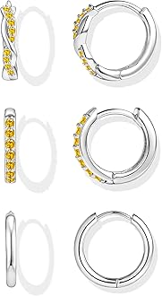 Inerney Gold Huggie Hoop Earrings Set for Women, Dainty Small Sterling Silver Earring Stacks Hypoallergenic Jewelry for Multiple Piercings, Trendy Twisted Cute Cartilage Hoops Birthstone Gift 3 Pairs