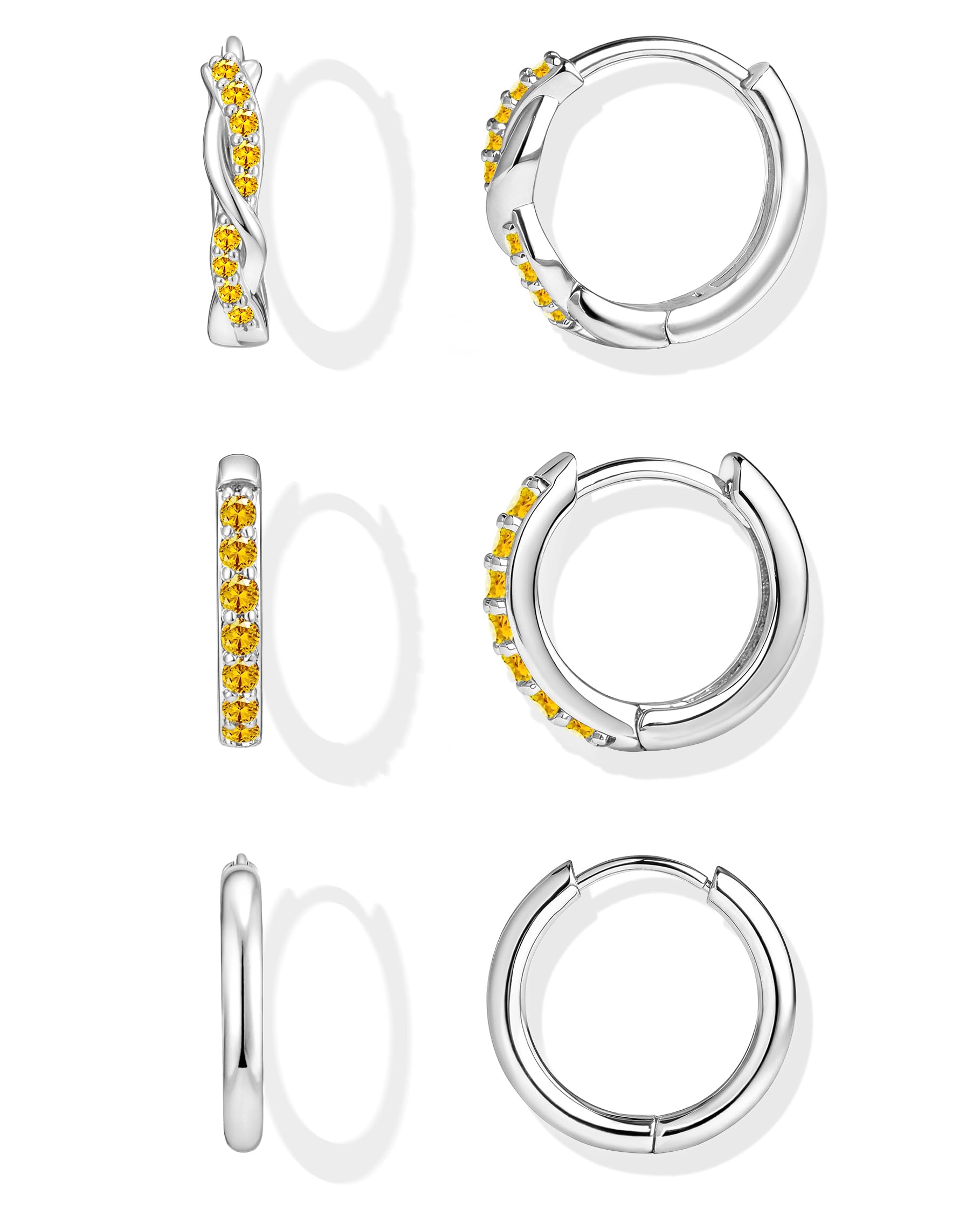 Inerney Gold Huggie Hoop Earrings Set for Women, Dainty Small Sterling Silver Earring Stacks Hypoallergenic Jewelry for Multiple Piercings, Trendy Twisted Cute Cartilage Hoops Birthstone Gift 3 Pairs