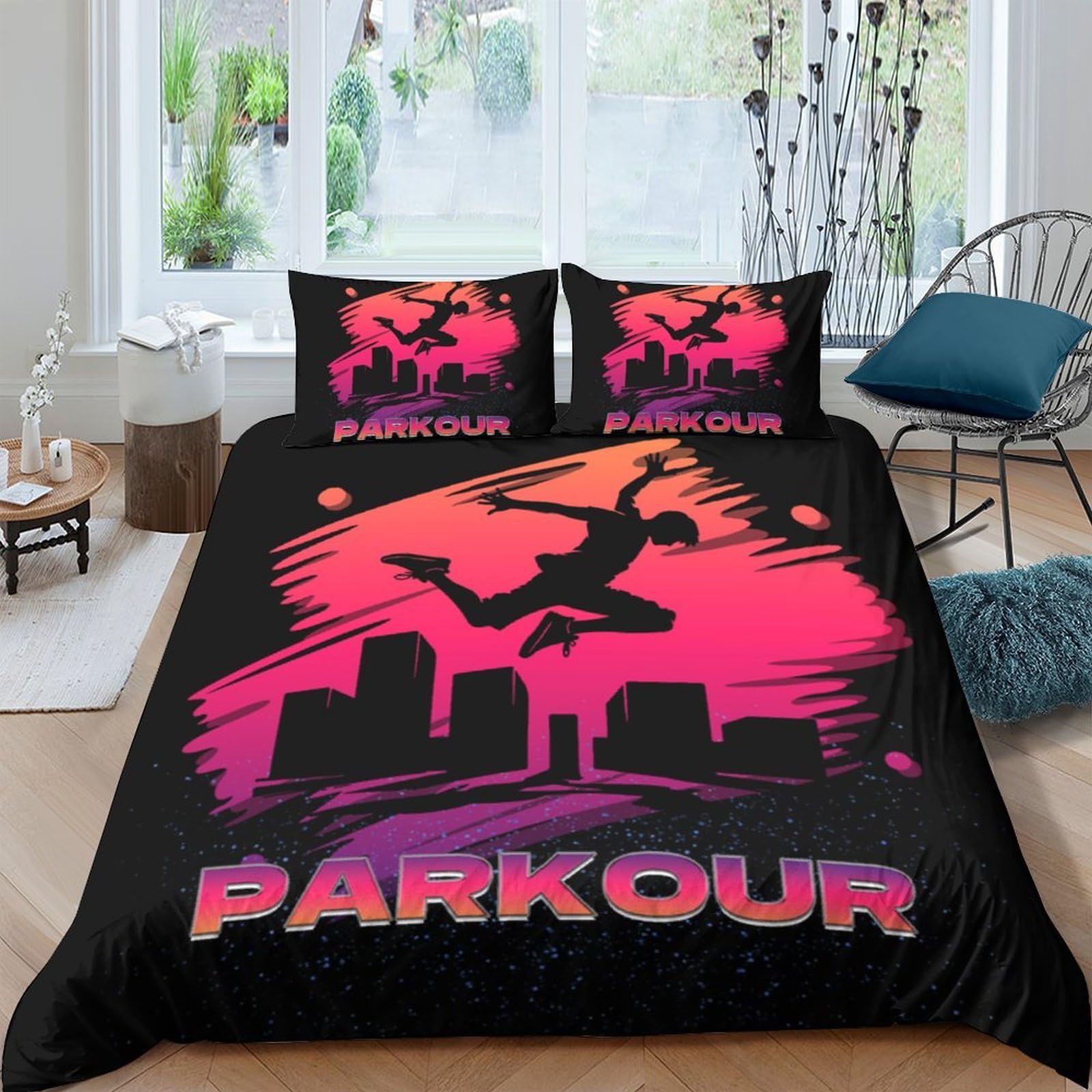 Ctjqhvkz Style-9 3D Printed Urban Parkour Fitted Sheet Microfiber Black Pink Sunset Bed Cover For Bedroom Guest Room Decor Single（135X200cm）