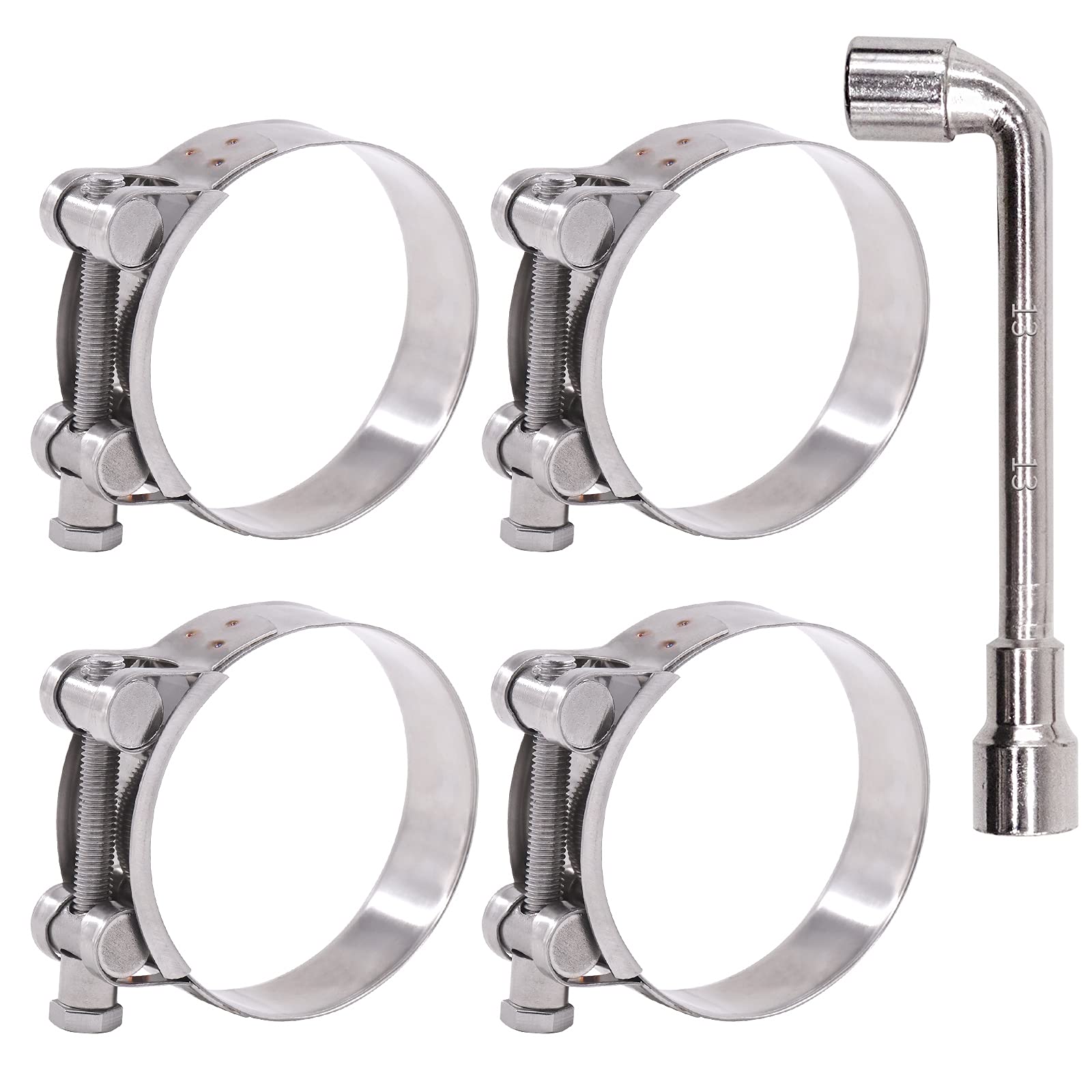 Glarks 4Pcs 74-79mm T-Bolt Hose Clamps 304 Stainless Steel Heavy Duty Ear Clamp Tube Clamp Adjustable Pipe Clamps for 2.9''-3.1'' Dia Range Hose(74-79MM)