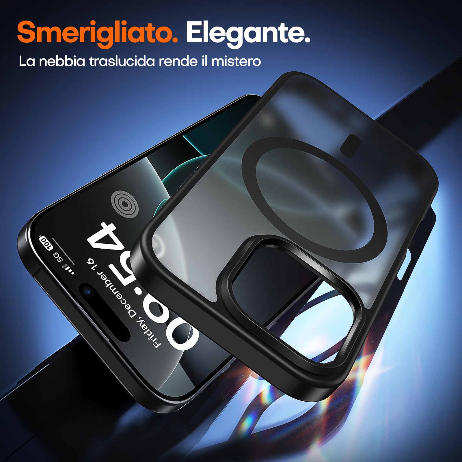 TAURI 3 in 1 Kit Magnetica Cover per iPhone 16 Pro [Compatibile con MagSafe] con 2 Pellicola in Vetro Temperato, Custodia Rigida per Sottile Anticaduta - Nero Opaco