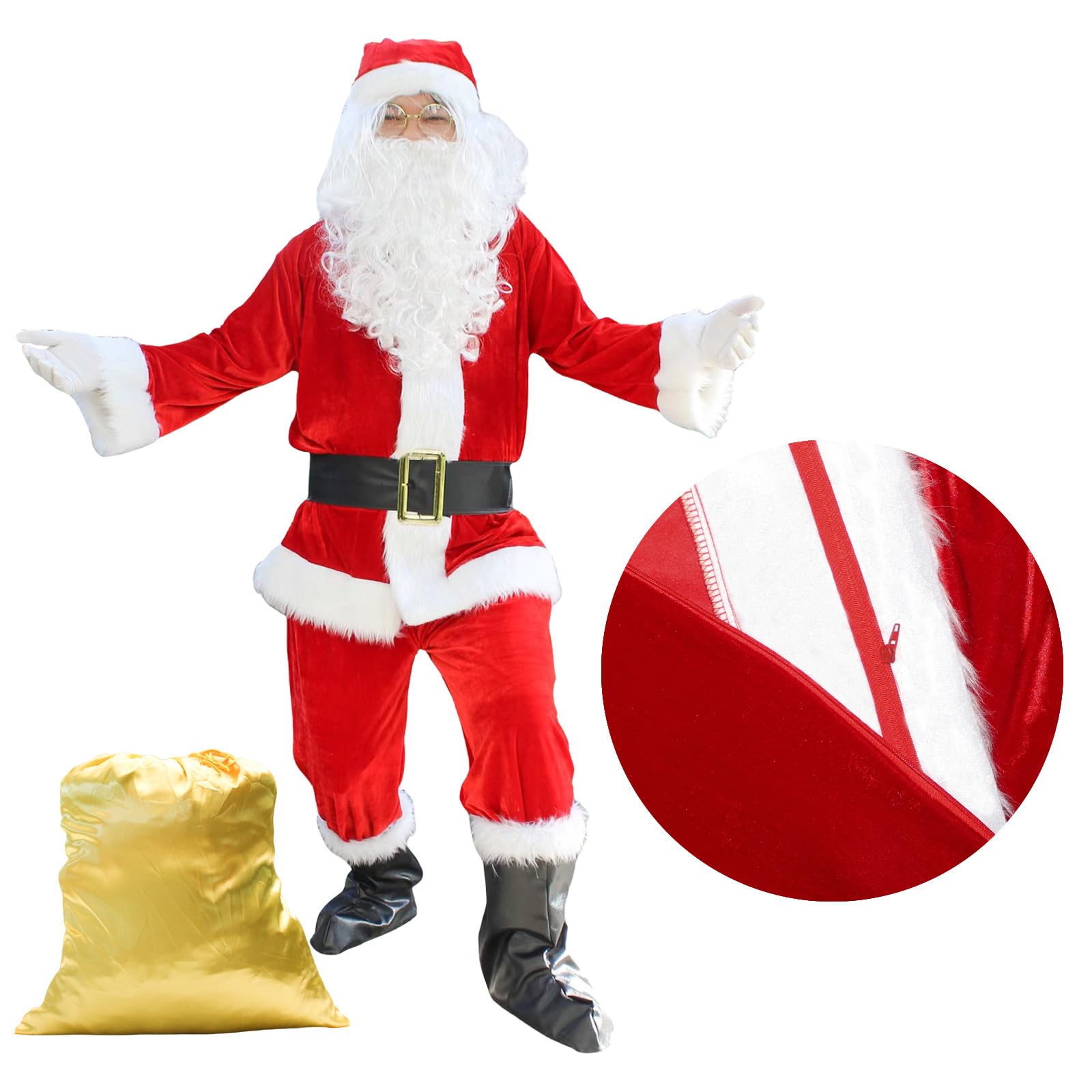 Disfraz de Papá Noel para Hombre Traje de Navidad Ropa de Papá Noel Santa Claus Christmas Suit Adulto Cosplay（L）