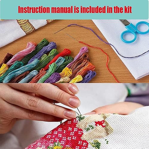 Miniatura 7 de VIGEGU Kits de punto de cruz de flores, kits de punto de cruz estampado para principiantes y adultos, kits de punto de cruz de 11 quilates, kit de