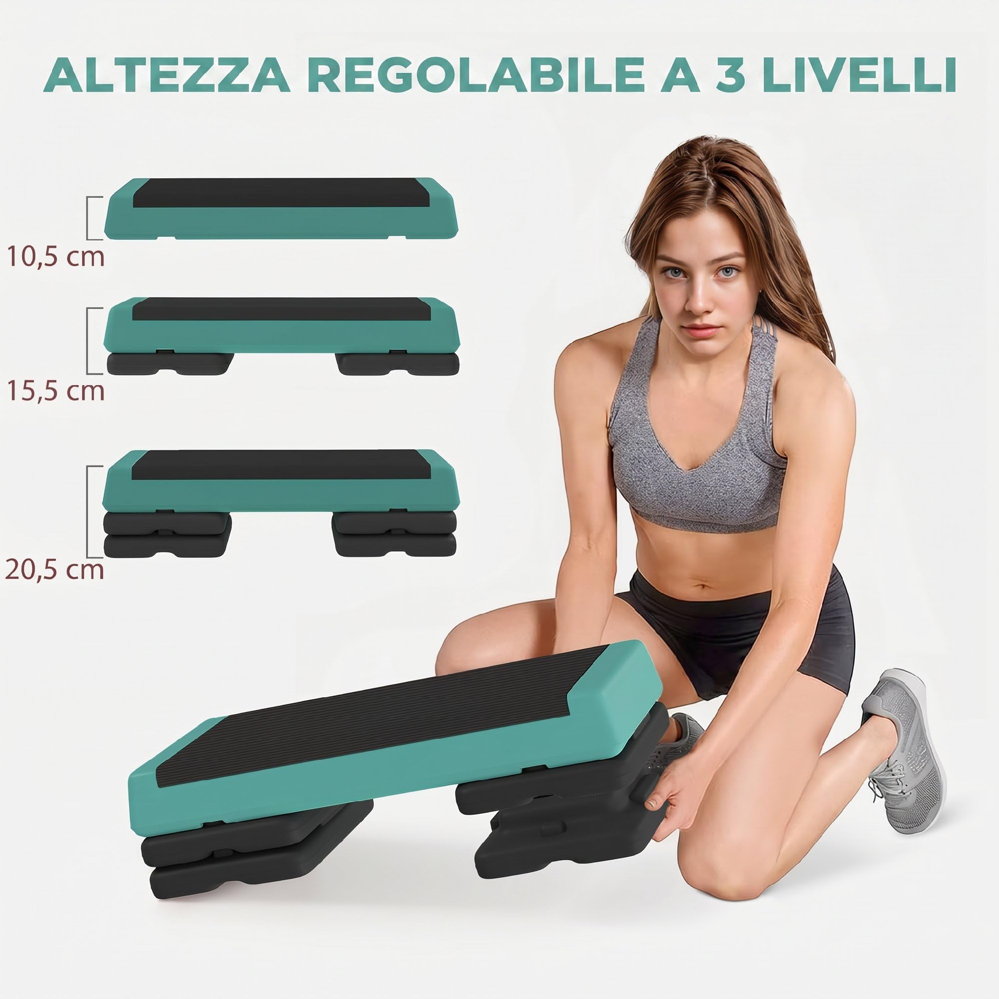 SPORTNOW Stepper Fitness Regolabile su 3 Livelli 10.5/15.5/20.5 cm, Stepper per Casa e Palestra Antiscivolo Capacità 250 kg