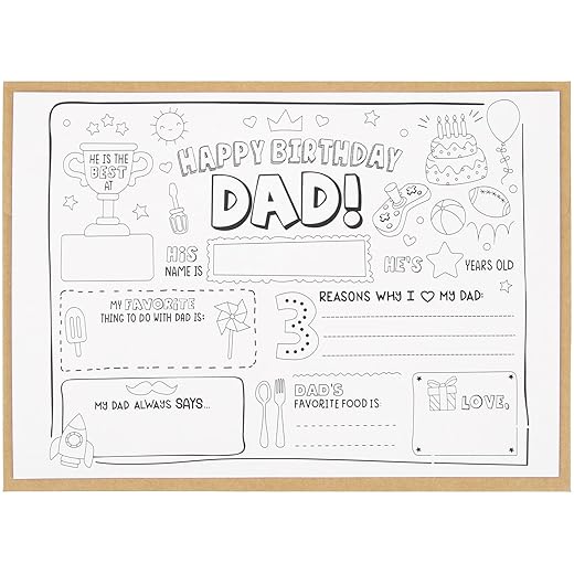 CJ&M Happy Birthday Dad Coloring Page | All About Dad Fill In Template | Father’s Birthday Activity | Dad’s Birthday Card for Kids.Perfect craft gift from kids for Father’s Birthday.