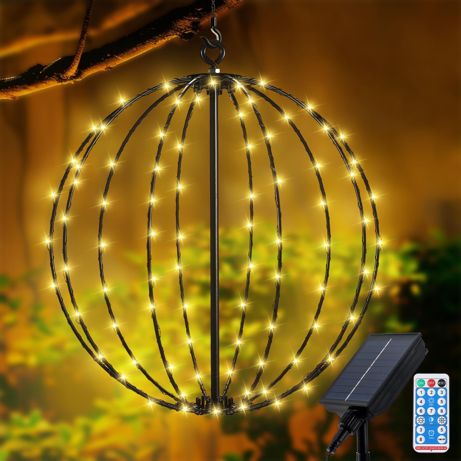 Lámparas de Jardín Solar, Metal Lampara Solar Exterior 8 Modos 120 LED Impermeable Luz Solar Exterior Lamparas Solares Exterior de Metal Decorativa para Navideña Jardin Boda Fiesta Terraza