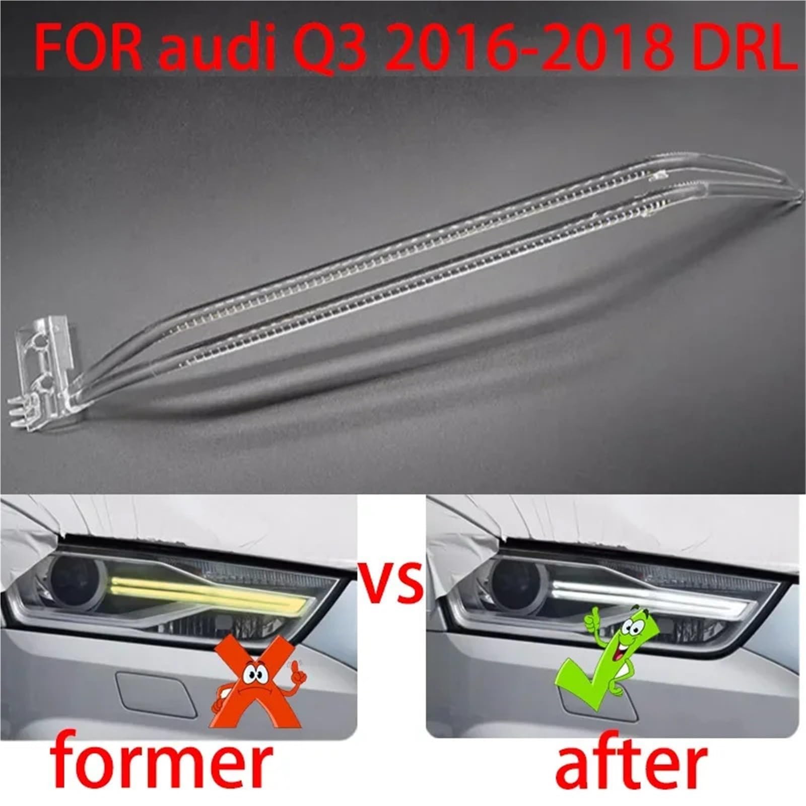 Pasuje do Audi Q3 2016-2018 Przepuklina reflektory DRL reflektory samochodowe przewodnik przysłony światła do jazdy dziennej rura uchwyt podstawy(1 pair headlights)