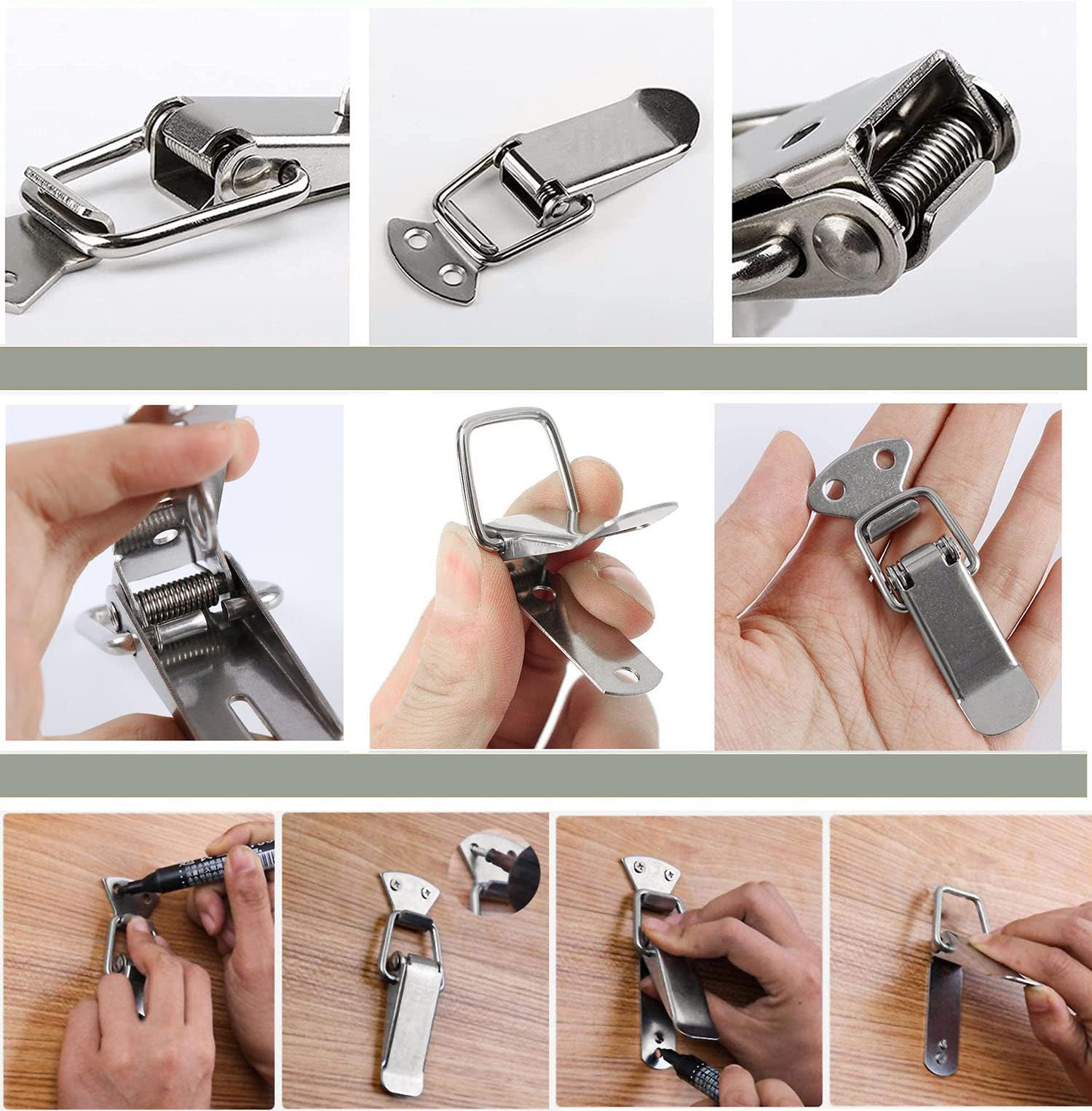 TOP-VIGOR 4Pcs Stainless Steel Tension Clasp, 57mm Lever Clasp Spring Loaded Toggle Latch Hasps - Image 4