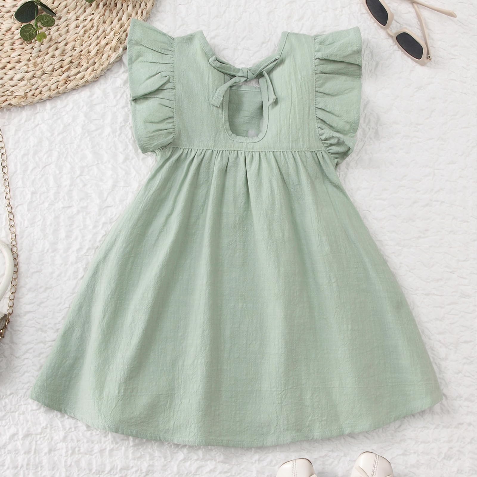 Kleinkind Baby Mädchen Rüschen Ärmelloses Kinder Kleid Sommerkleid Einfarbig Partykleider Freizeitkleid - 3
